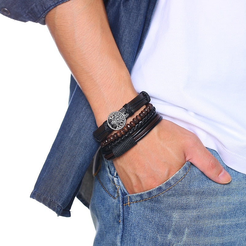 Braided Wrap Leather Bracelets for Men