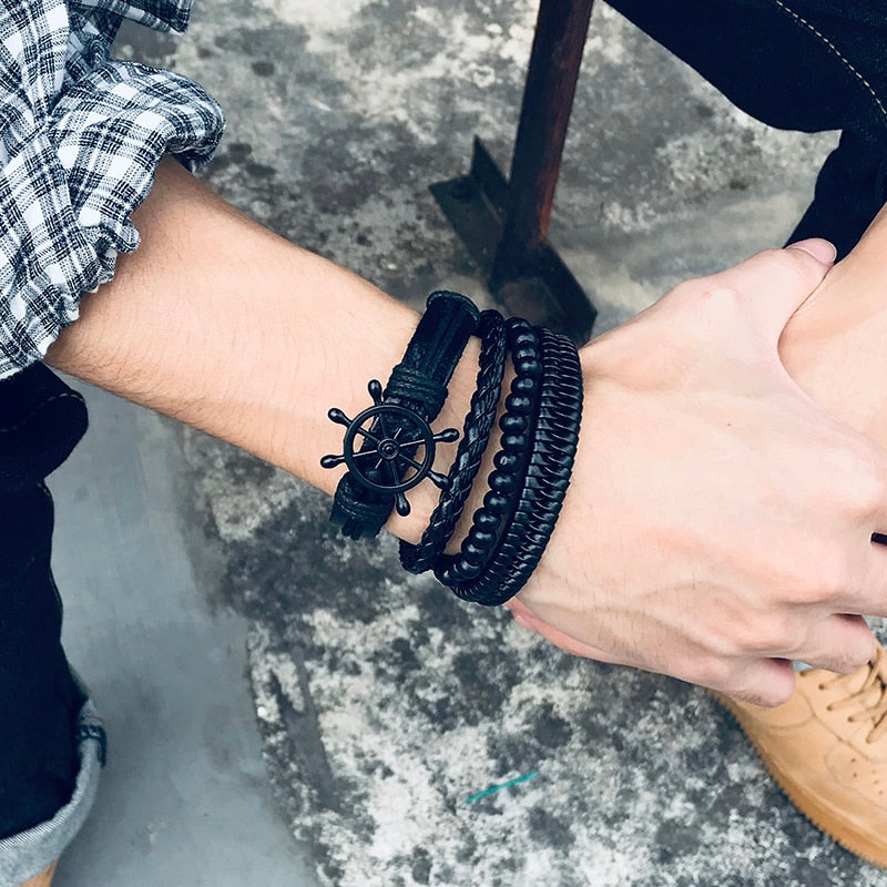 Braided Wrap Leather Bracelets for Men