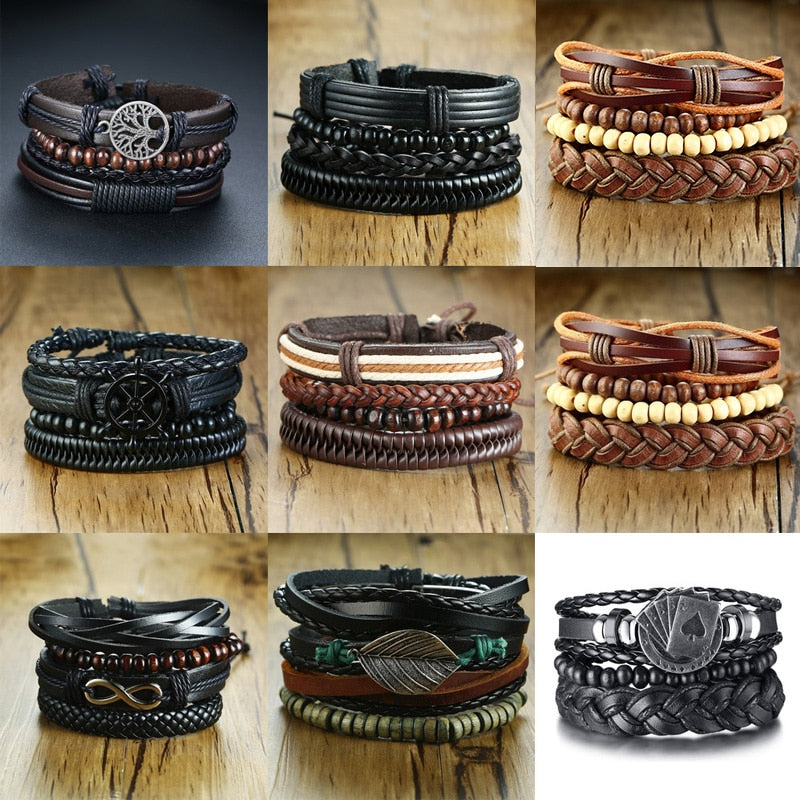 Braided Wrap Leather Bracelets for Men