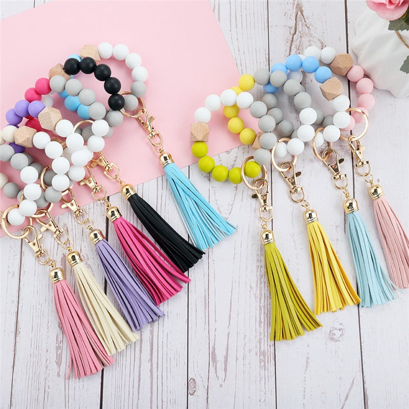 Silicone Wood Beads Keychain