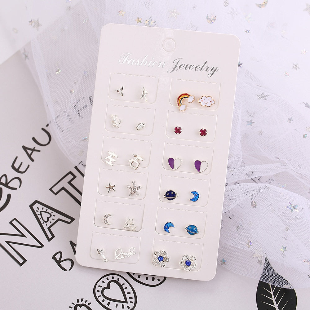 12 pairs/set Simulated Earrings Set