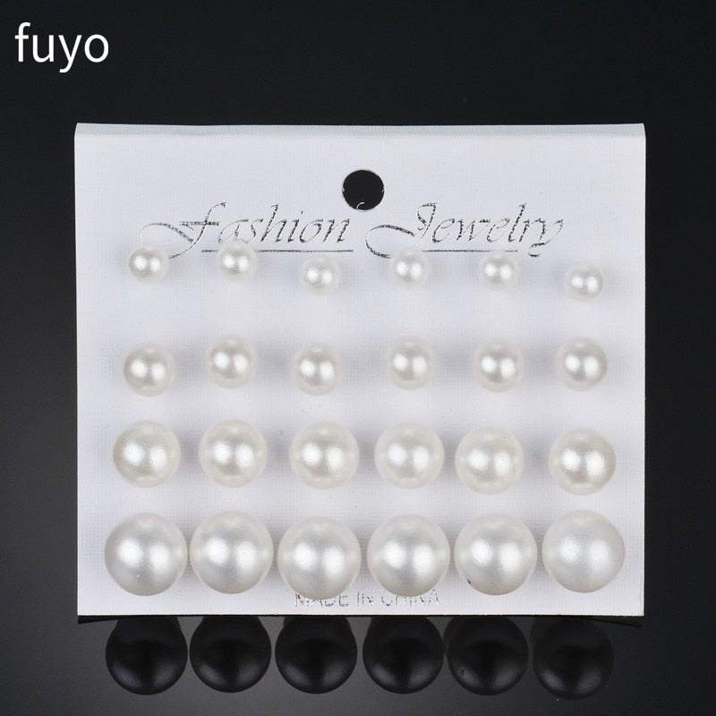 Simulated Pearl Earrings Set