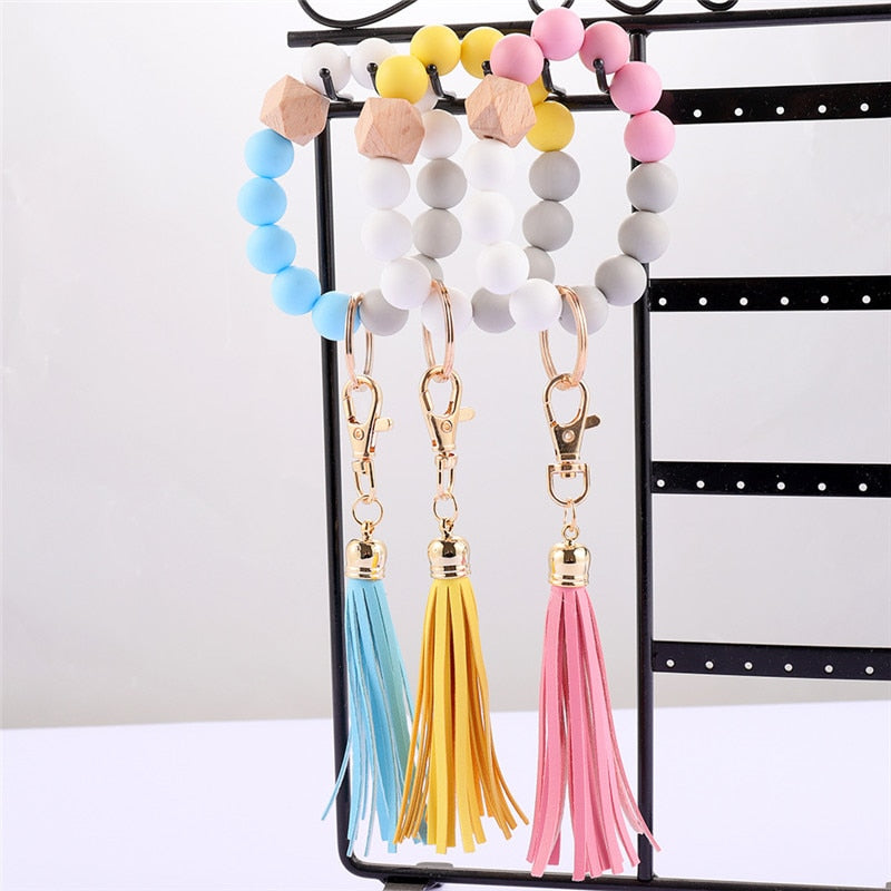 Silicone Wood Beads Keychain