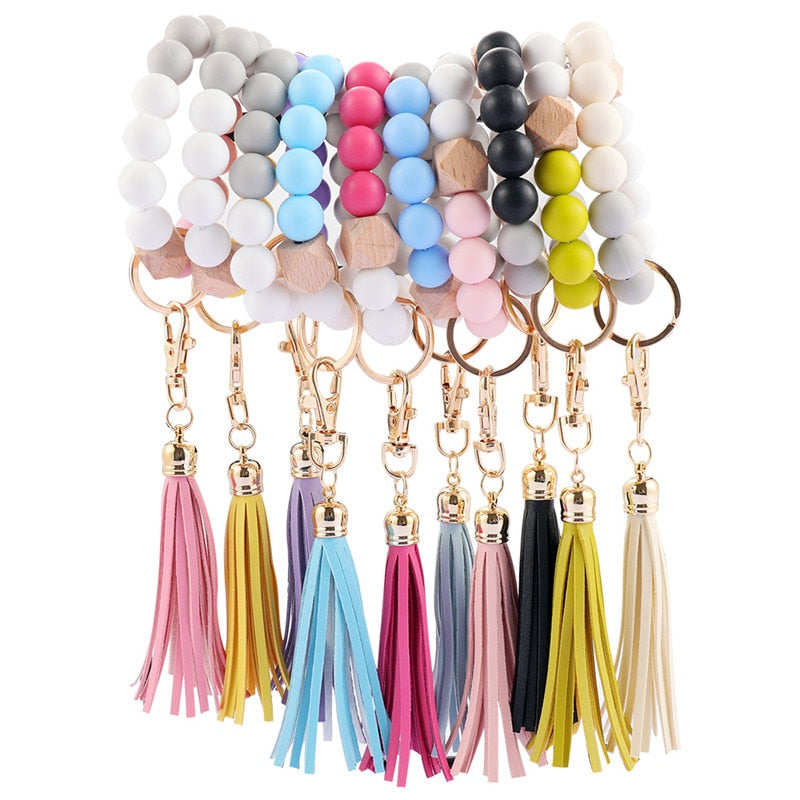 Silicone Wood Beads Keychain