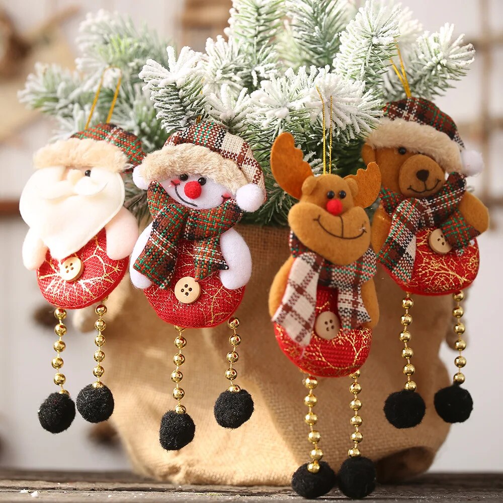 Lattice Cloth Santa Claus Doll Hanging Ornaments