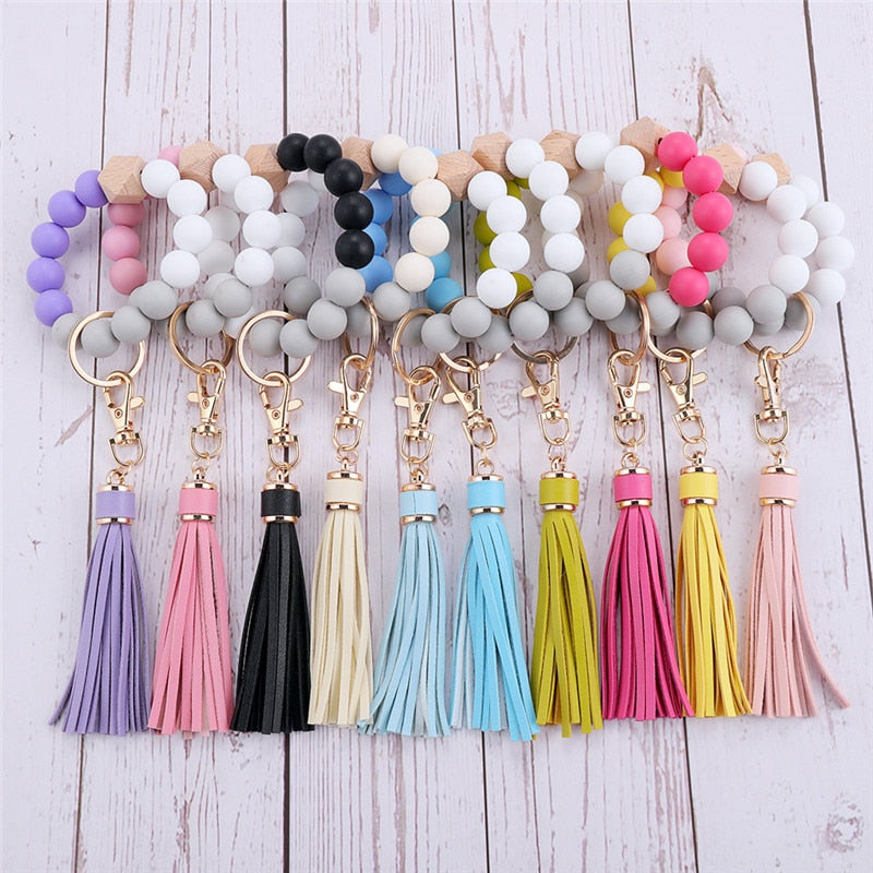 Silicone Wood Beads Keychain