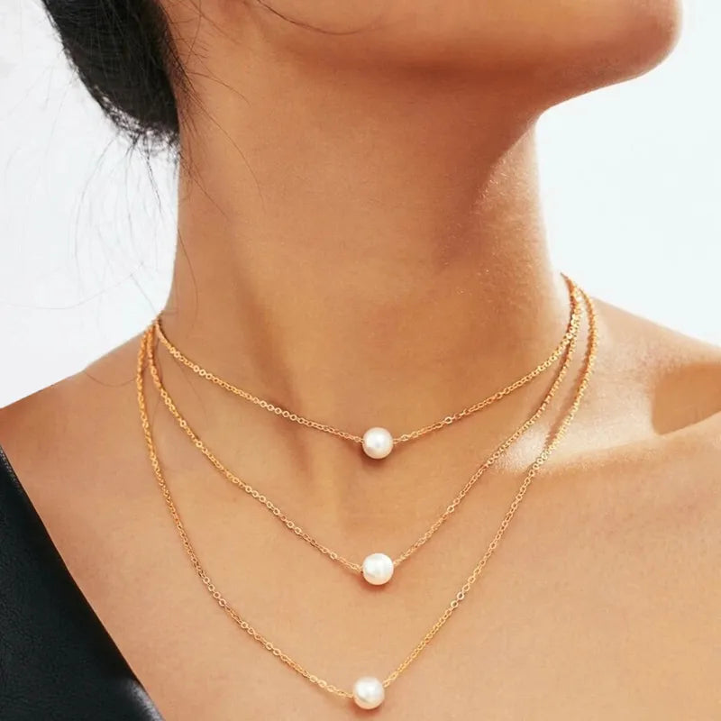 White Imitation Pearl Choker Necklace