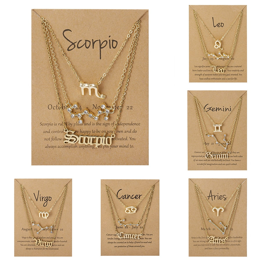 3Pcs Set Zodiac Sign Necklace