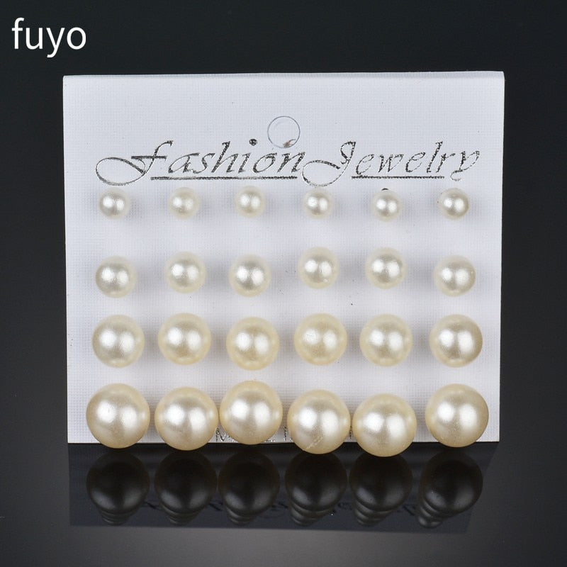 Simulated Pearl Earrings Set