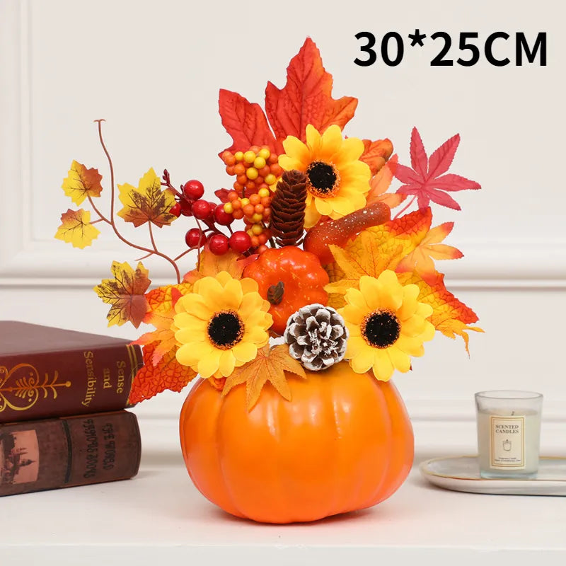 Autumn Pumpkin with Artificial Flowers