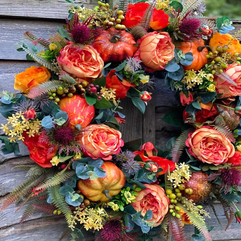 Fall Peony and Pumpkin Sunflower Wreath