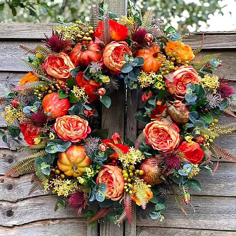 Fall Peony and Pumpkin Sunflower Wreath