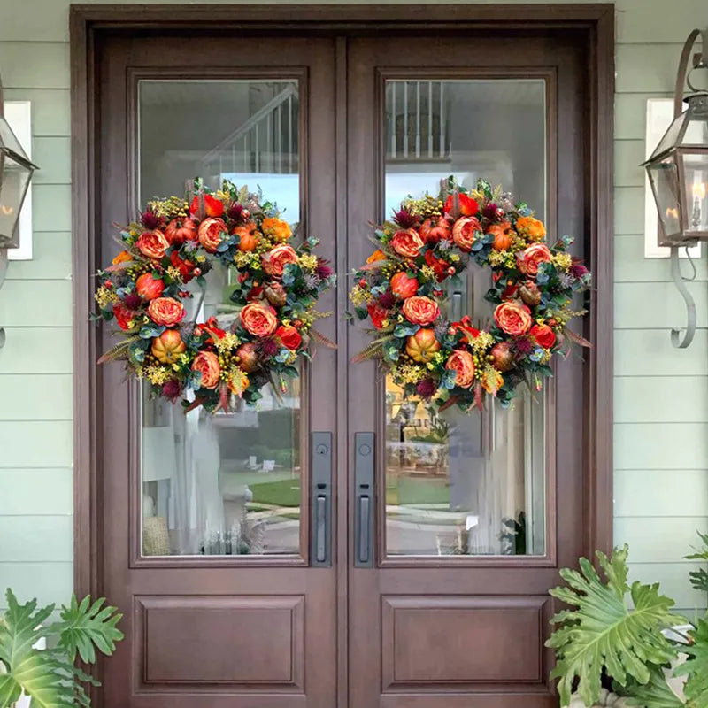 Fall Peony and Pumpkin Sunflower Wreath