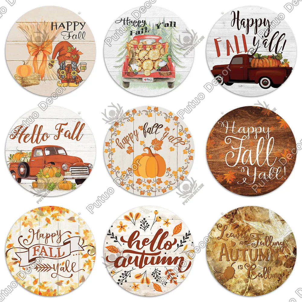 Fall Round Wooden Sign