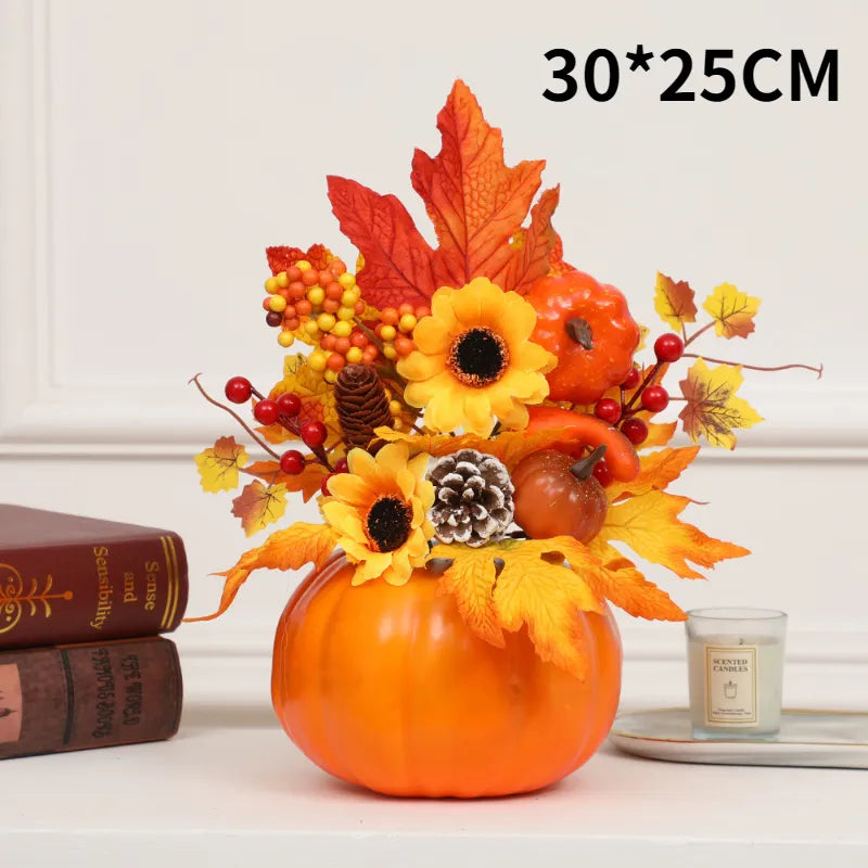 Autumn Pumpkin with Artificial Flowers