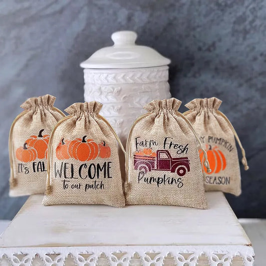 5pcs Pumpkin Burlap Gift Bags