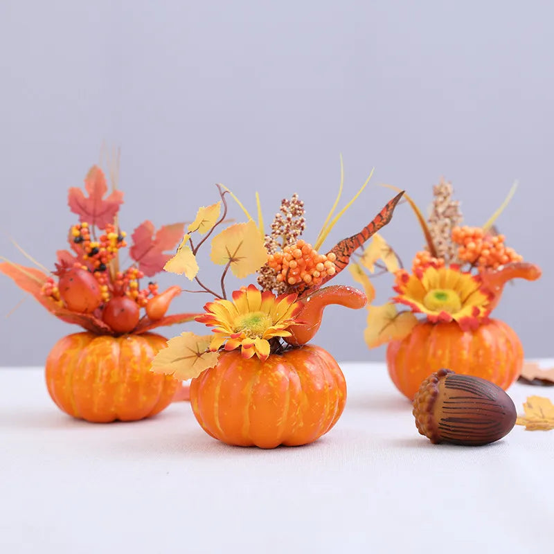 Autumn Pumpkin with Artificial Flowers