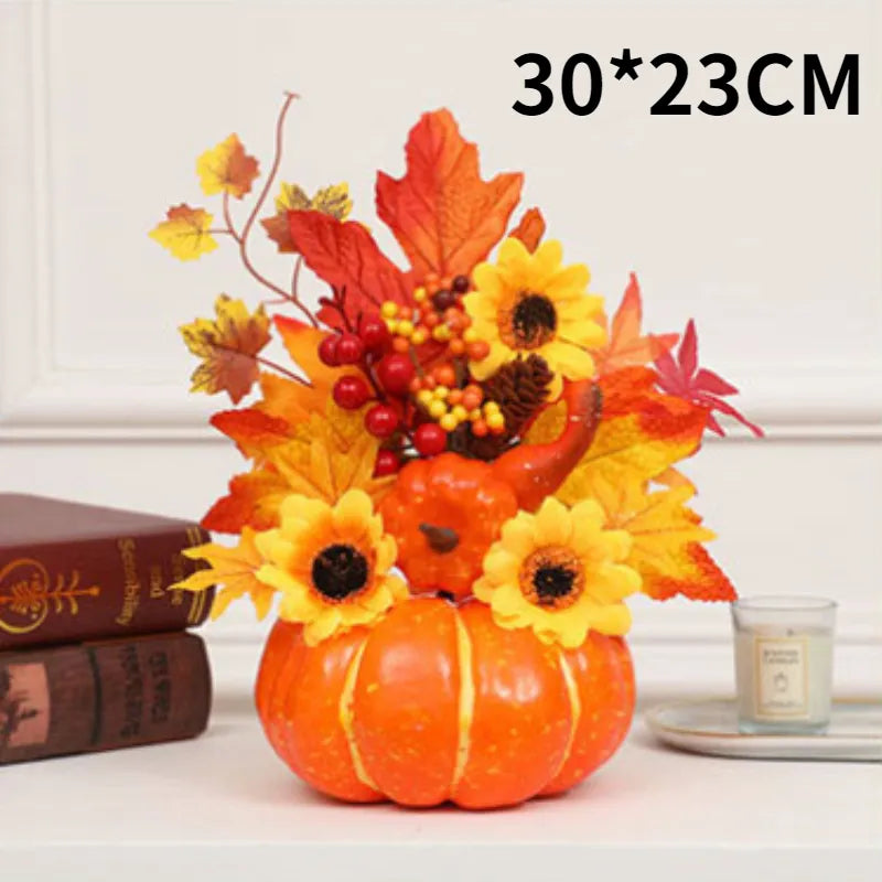 Autumn Pumpkin with Artificial Flowers