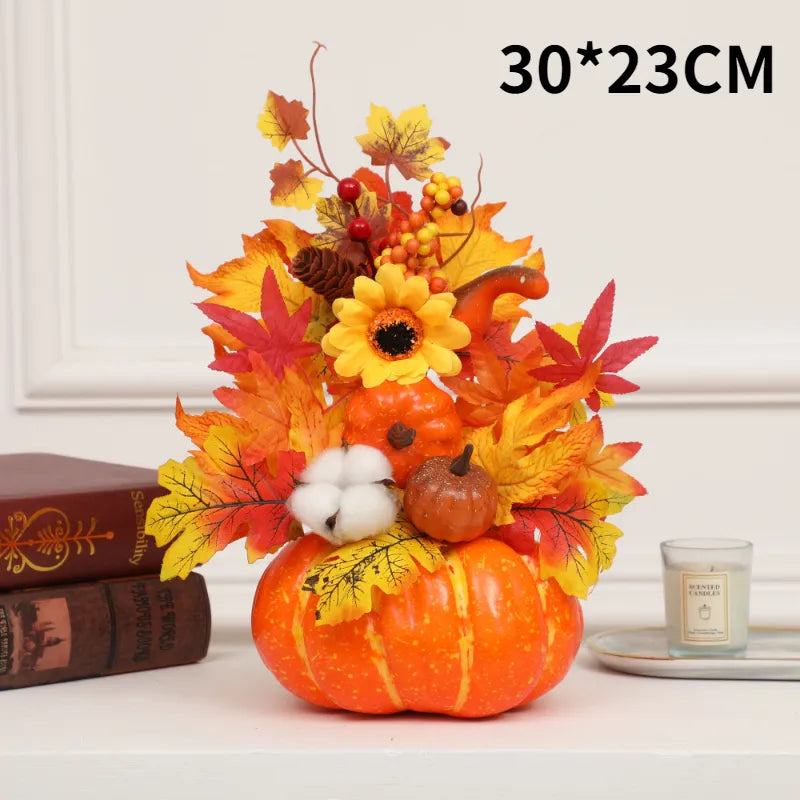 Autumn Pumpkin with Artificial Flowers