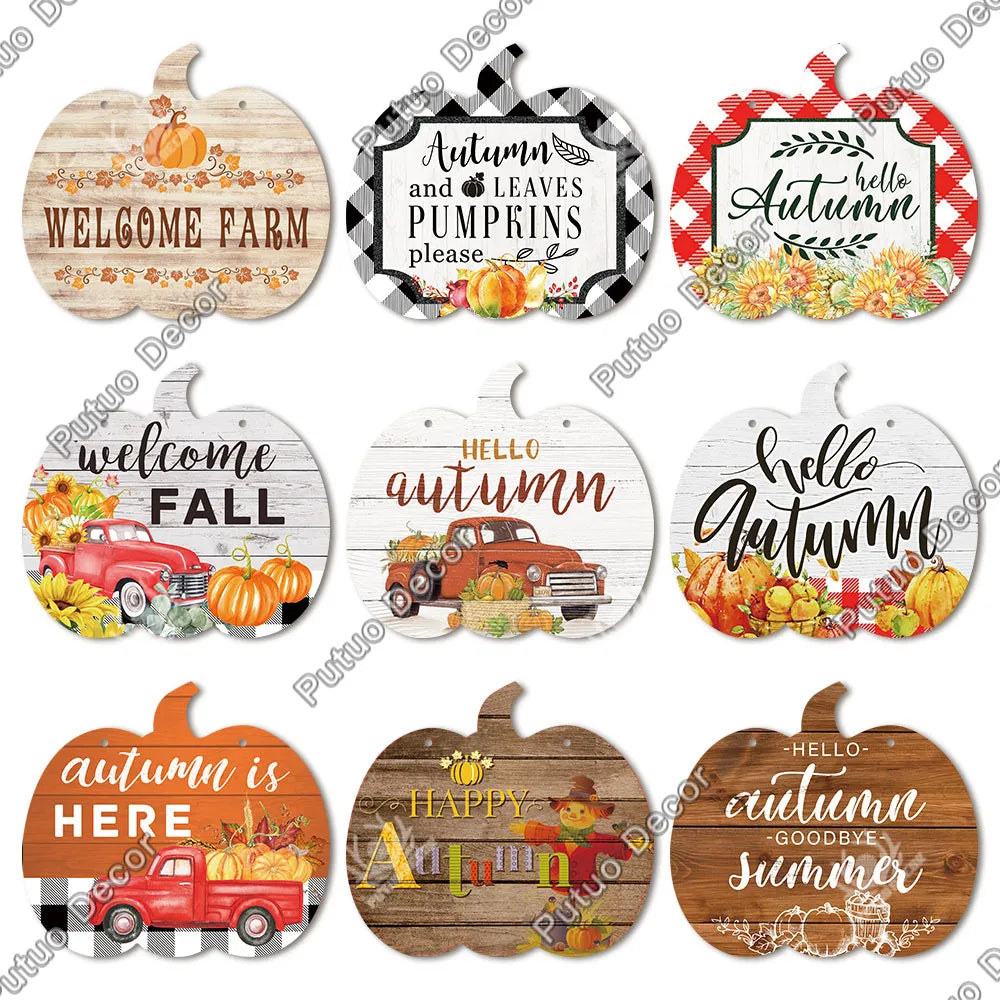 Fall Pumpkins Hanging Wood Sign