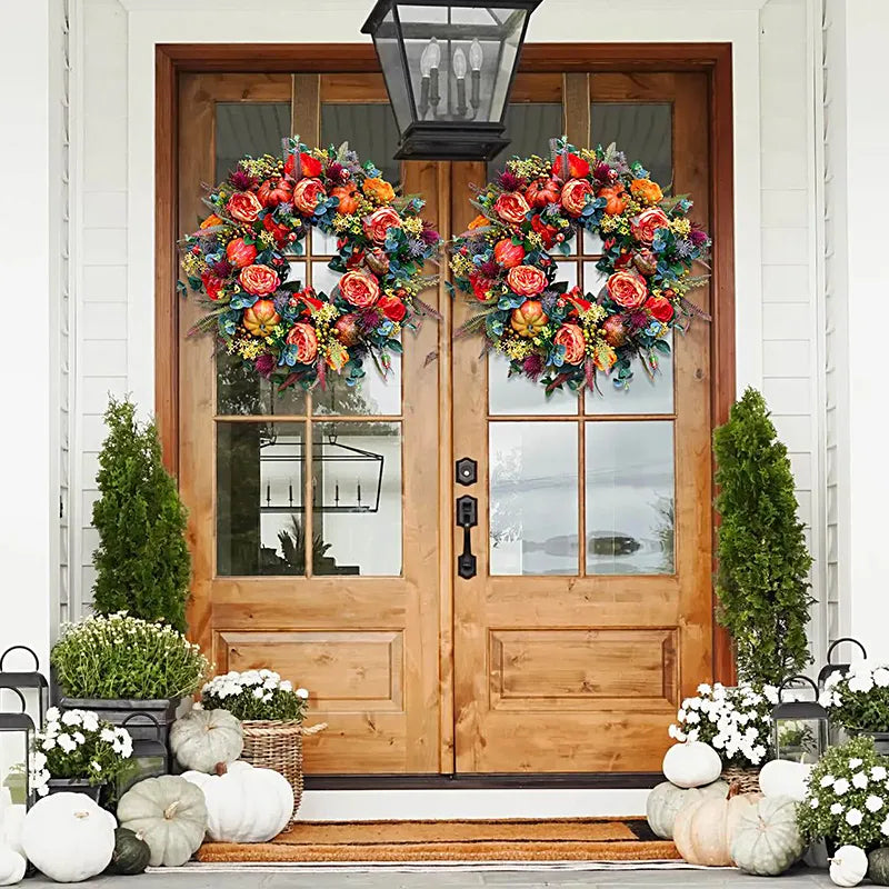 Fall Peony and Pumpkin Sunflower Wreath