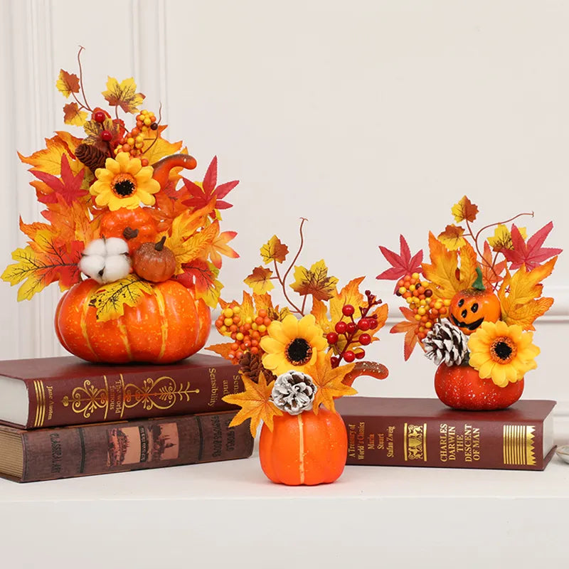 Autumn Pumpkin with Artificial Flowers