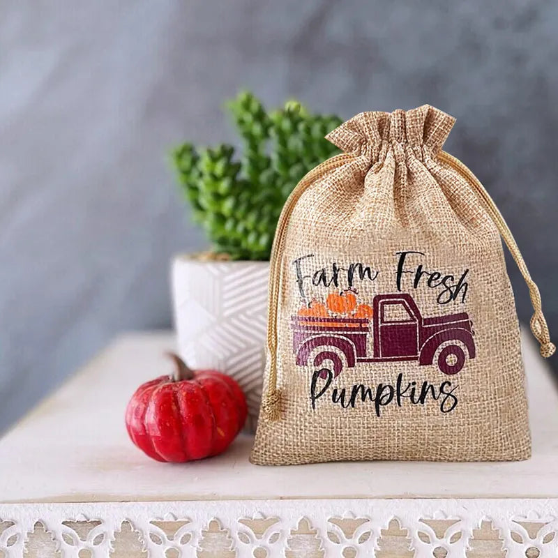 5pcs Pumpkin Burlap Gift Bags