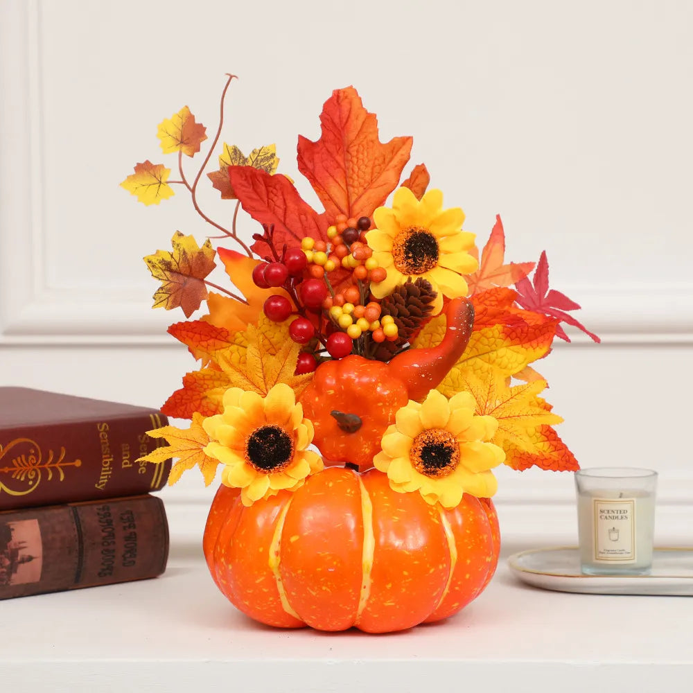 Autumn Pumpkin with Artificial Flowers