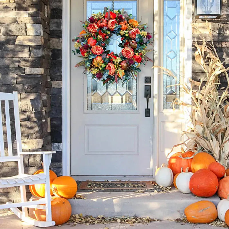 Fall Peony and Pumpkin Sunflower Wreath