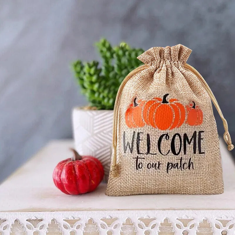 5pcs Pumpkin Burlap Gift Bags