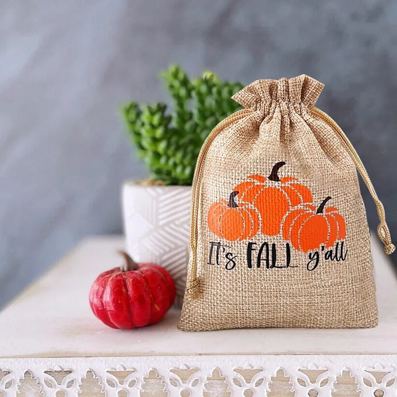 5pcs Pumpkin Burlap Gift Bags