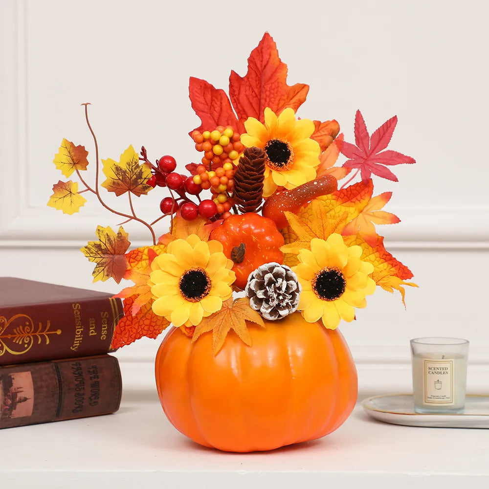 Autumn Pumpkin with Artificial Flowers