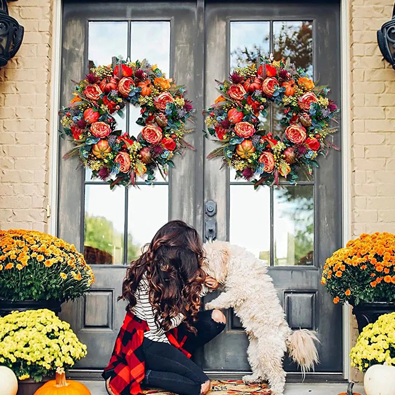 Fall Peony and Pumpkin Sunflower Wreath